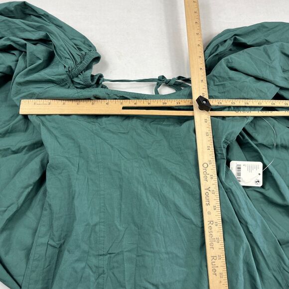 Free People NWT Statement Puff Sleeve Blouse Green Cotton Romantic Cottage Top S - Picture 7 of 12